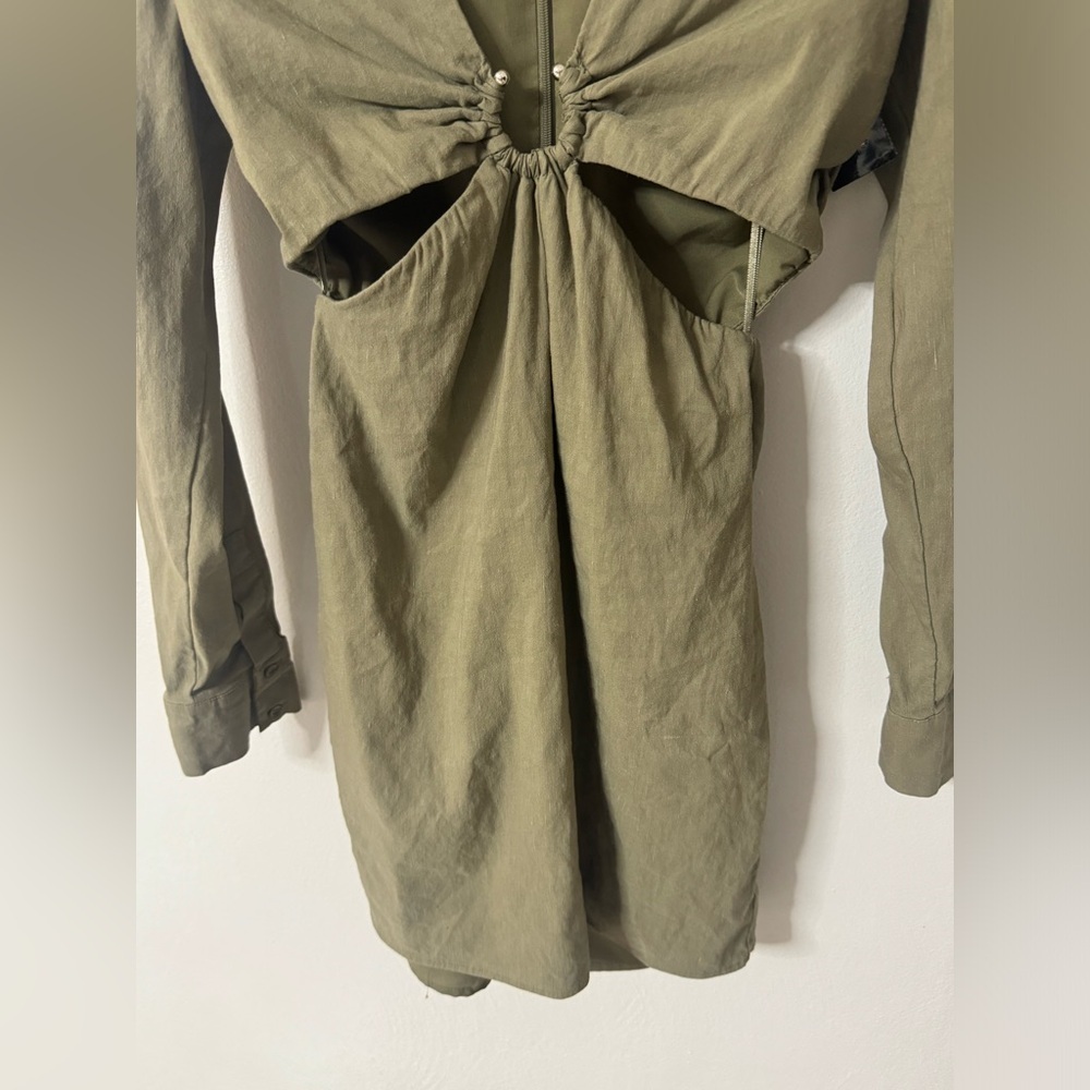 Zara Khaki Stretchy Linen Shirt Dress - Picture 4 of 8